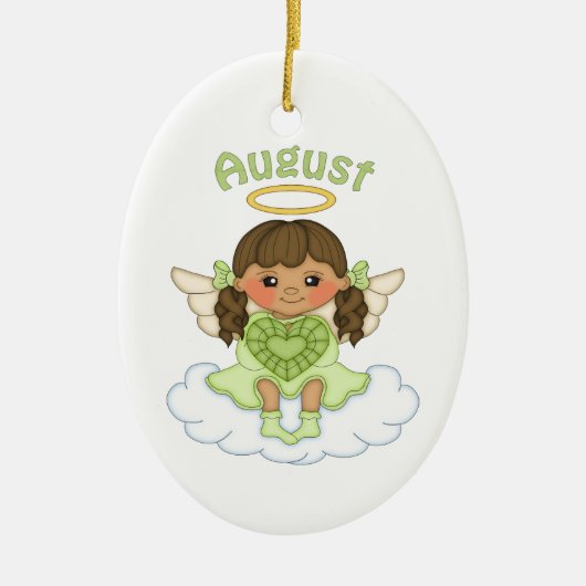 August Birthstone Angel Brunette Keramisch Ornament (Voorkant)