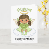 August Birthstone Angel Brunette Verjaardag Kaart (Gele Bloem)