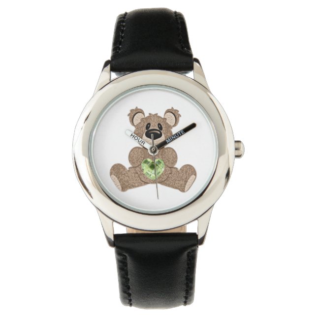 August Birthstone Teddy Bear Horloge (Voorkant)