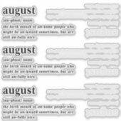 August Definitie Verjaardag Sticker (Voorkant)