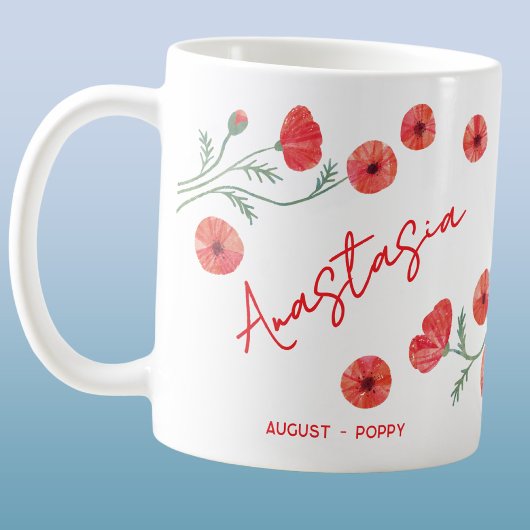August Geboortebloem Aangepaste Naam Papaver Koffiemok