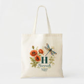 August Geboortebloem Klaproos & Libel Tote Bag (Voorkant)