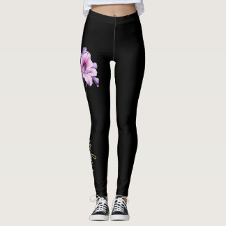 August Geboortebloem, Paarse Gladiolus op Zwart Leggings