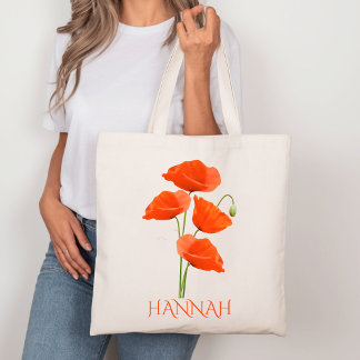 August Geboortemaand Bloem Rode Klaprozen Tote Bag