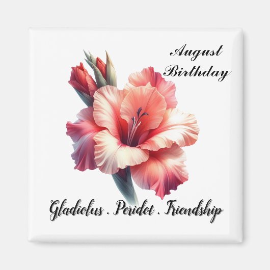 August Geboortesteen Peridot en Gladiolus Magneet (Voorkant)