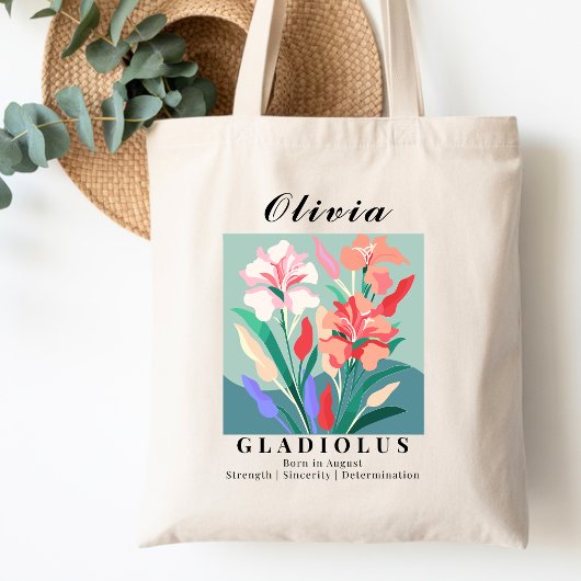 August Geburtsmaand Bloem Gladiolus Retro Kunst Tote Bag