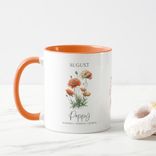 August Geburtsmaand Bloem Klaproos Verjaardagscade Mok (Met donut)