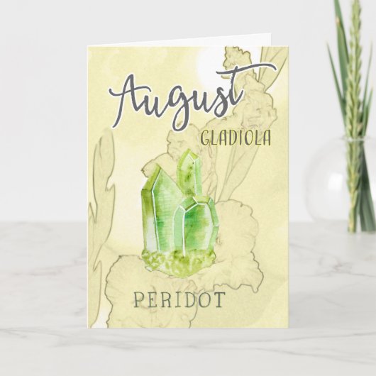 August Gladiola en Peridot Birthday Kaart (Voorkant)