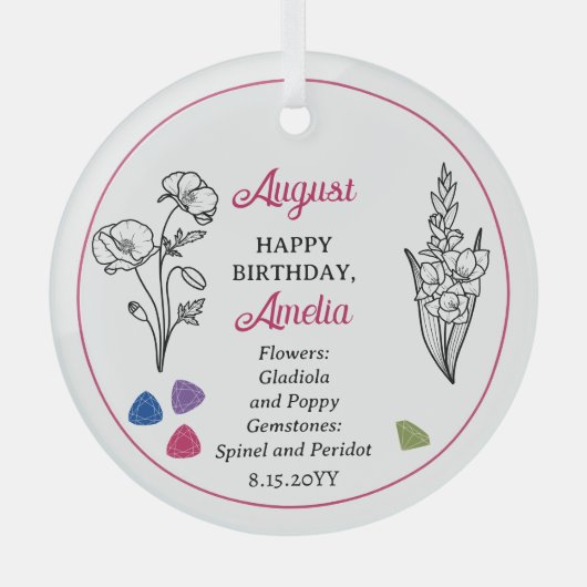 August Gladiola en Poppy Verjaardag Keepsake Glas Ornament (Voorkant)