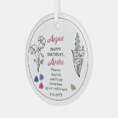 August Gladiola en Poppy Verjaardag Keepsake Glas Ornament (Voorkant links)