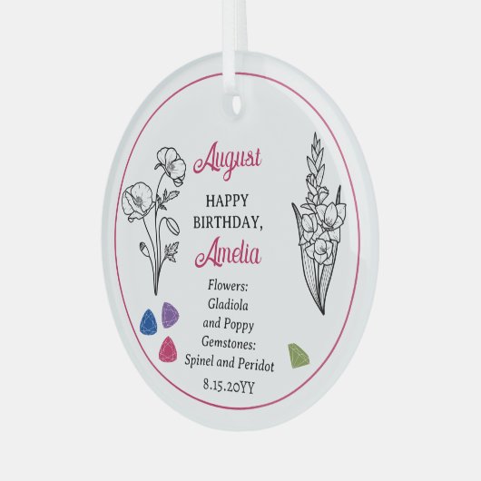 August Gladiola en Poppy Verjaardag Keepsake Glas Ornament (Voorkant links)