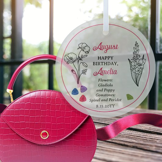 August Gladiola en Poppy Verjaardag Keepsake Glas Ornament