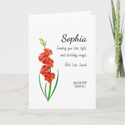 August Gladiolus Personalized Birthday Kaart (Voorkant)