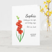 August Gladiolus Personalized Birthday Kaart (Gele Bloem)