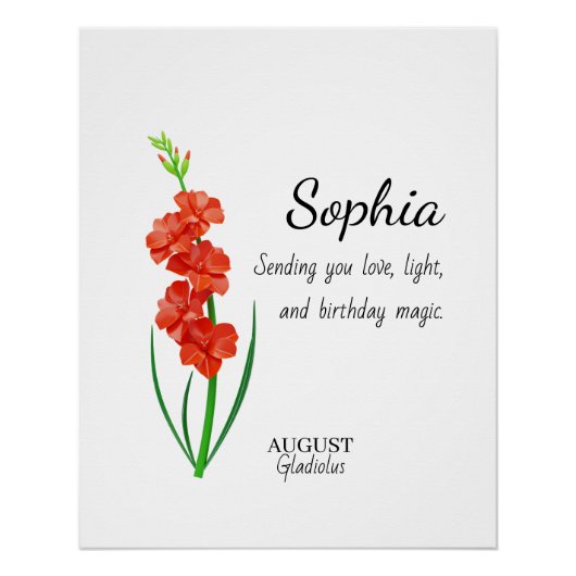 August Gladiolus Personalized Birthday Perfect Poster (Voorkant)