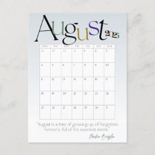 August Grey Moderne Maandkalender 2025 Briefkaart