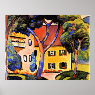 August Macke art, Huis in een landschap Poster