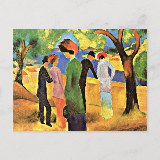 August Macke art: Vrouw in een groene jas Briefkaart (Voorkant)