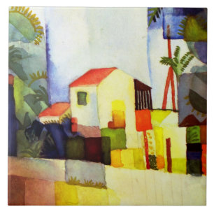 August Macke Bright House Waterverf Painting Tegeltje