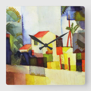 August Macke Bright House Waterverf Painting Vierkante Klok
