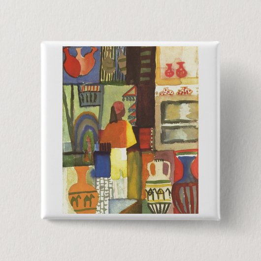 August Macke - Dealer met Jugs 1914 Jug Vendor Vierkante Button 5,1 Cm (Voorkant)