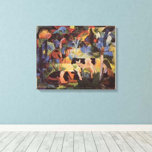 August Macke Landscape met Koeien en Camel Canvas Afdruk (Insitu (Houten vloer))