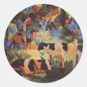 August Macke Landscape met Koeien en Camel Ronde Sticker