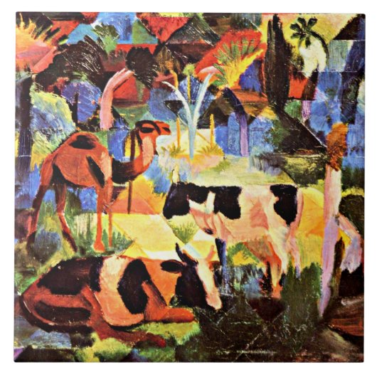 August Macke - Landscape with Cows and a Camel Tegeltje (Voorkant)