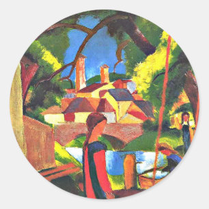 August Macke schilderij, Kinderen bij de fontein, Ronde Sticker
