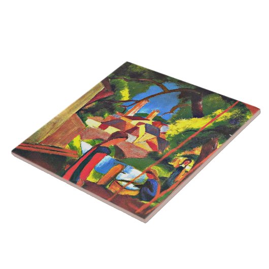 August Macke-schilderij, Kinderen bij de fontein Tegeltje (Zijkant)