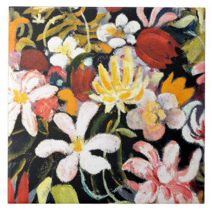August Macke schilderij, tapijt van bloemen, Tegeltje
