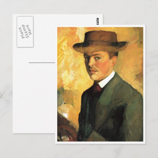 August Macke - Self Portret with Pet 1909 Oil Briefkaart (Voorkant / Achterkant)