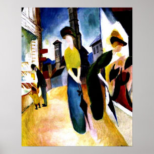 August Macke - Twee vrouwen voor een hoedenwinkel Poster