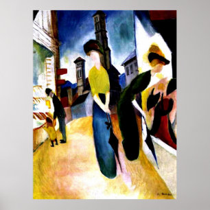 August Macke - Twee vrouwen voor een hoedenwinkel Poster