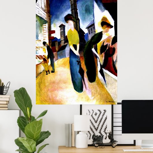August Macke - Twee vrouwen voor een hoedenwinkel Poster (Thuiskantoor)