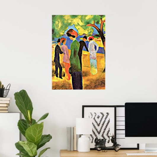 August Macke - Vrouw in een Groen Poster (Thuiskantoor)