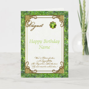 August Peridot Birthstone Birthday Card Kaart