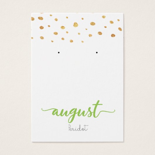 August Peridot Birthstone Earring Display Card Visitekaartje (Voorkant)