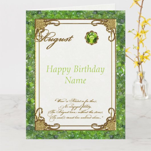 August Peridot Birthstone Grote verjaardag Kaart (Gele Bloem)