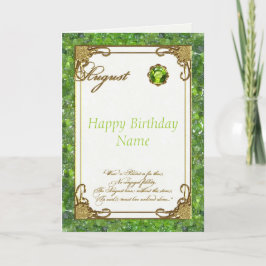 August Peridot Birthstone Verjaardag Kaart