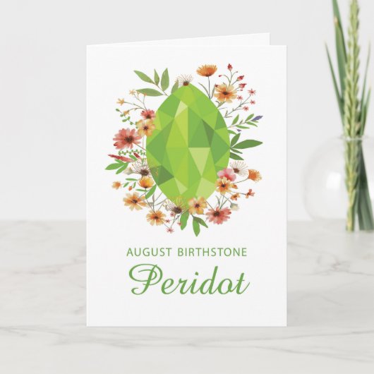 August Peridot Birthstone Verjaardag Wildbloemen Kaart (Voorkant)
