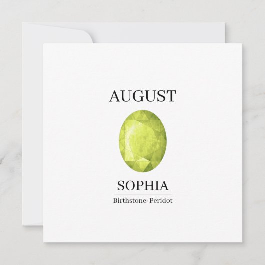 August Peridot Personalized Birthday Kaart (Voorkant)