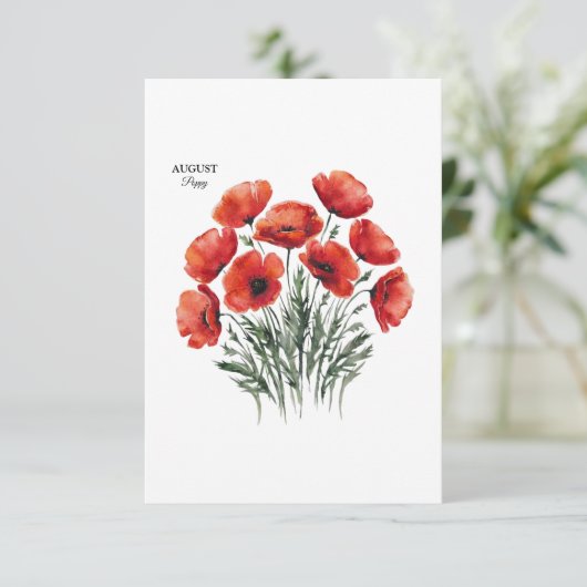 August Poppy Bloom - Gepersonaliseerd verjaardagsc (Staand voorkant)