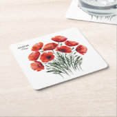 August Poppy Bloom - Gepersonaliseerd verjaardagsc Kartonnen Onderzetters (Schuin)