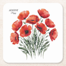August Poppy Bloom - Gepersonaliseerd verjaardagsc Kartonnen Onderzetters