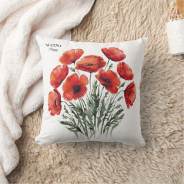 August Poppy Bloom - Gepersonaliseerd verjaardagsc Kussen