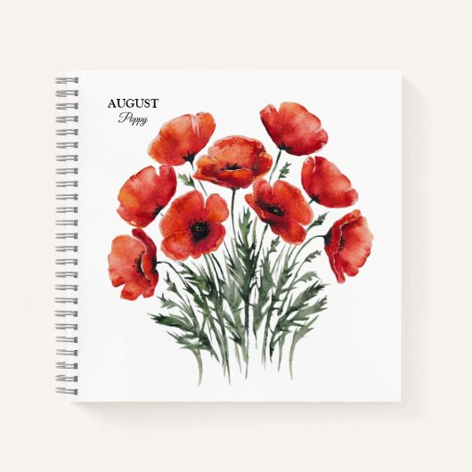 August Poppy Bloom - Gepersonaliseerd verjaardagsc Notitieboek (Voorkant)