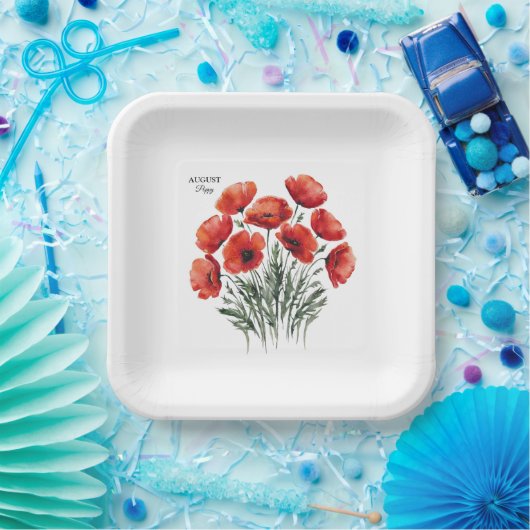 August Poppy Bloom - Gepersonaliseerd verjaardagsc Papieren Bordje (Feest)