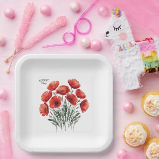 August Poppy Bloom - Gepersonaliseerd verjaardagsc Papieren Bordje