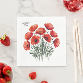August Poppy Bloom - Gepersonaliseerd verjaardagsc Servet